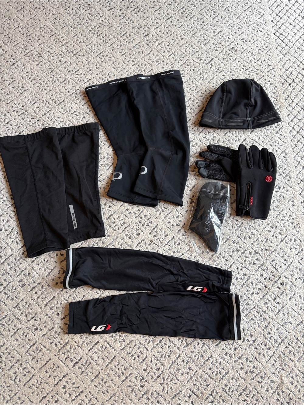 Lot of Black Cycling Warmers, Gloves, Socks and Cap Set